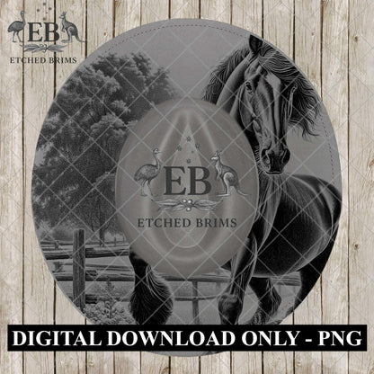 Freisian Horse, Hat Engraving Design, Digital Download PNG, Hat Burning Template, Wide Brim Hat Stencil, EB1202