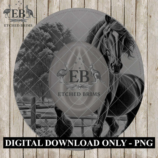 Freisian Horse, Hat Engraving Design, Digital Download PNG, Hat Burning Template, Wide Brim Hat Stencil, EB1202
