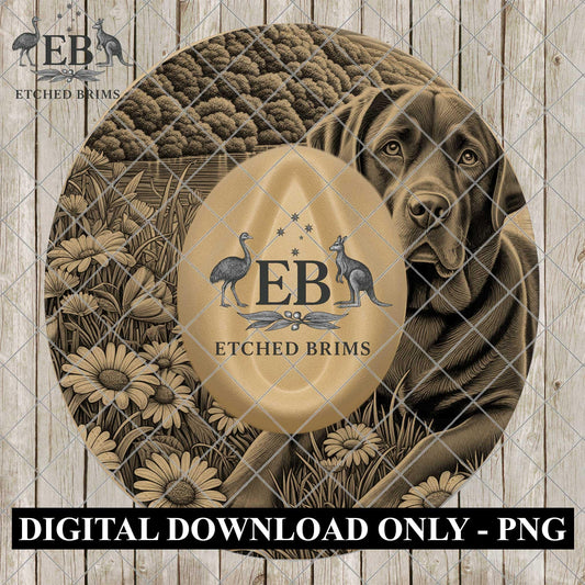 Labrador and Lake, Hat Burning Design, Floral Laser Engraving Template, Dog Illustration, PNG PDF Download, EB1142