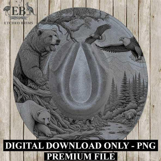 Bear 2, Eagle & Trees, Laser Hat Burning Design, Digital Download PNG, Hat Burning Template, Hat Laser Engraving Design, Hat File EB358
