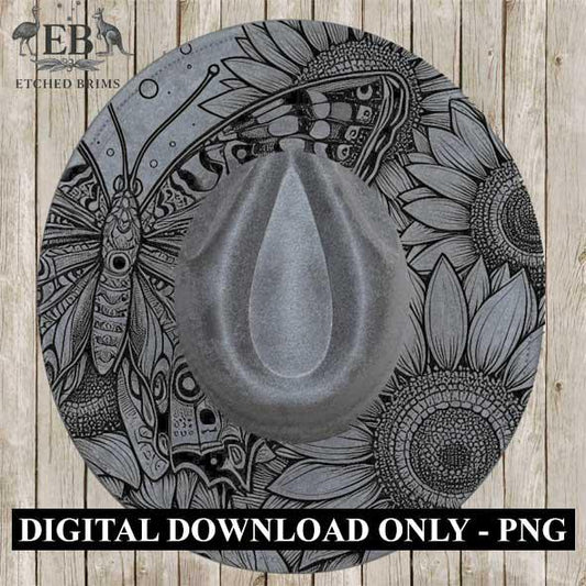 Sunflowers & Butterflies 5, Laser Hat Burning Design, Digital Download PNG, Hat Burning Template, Hat Laser Engraving Design, Hat File EB95