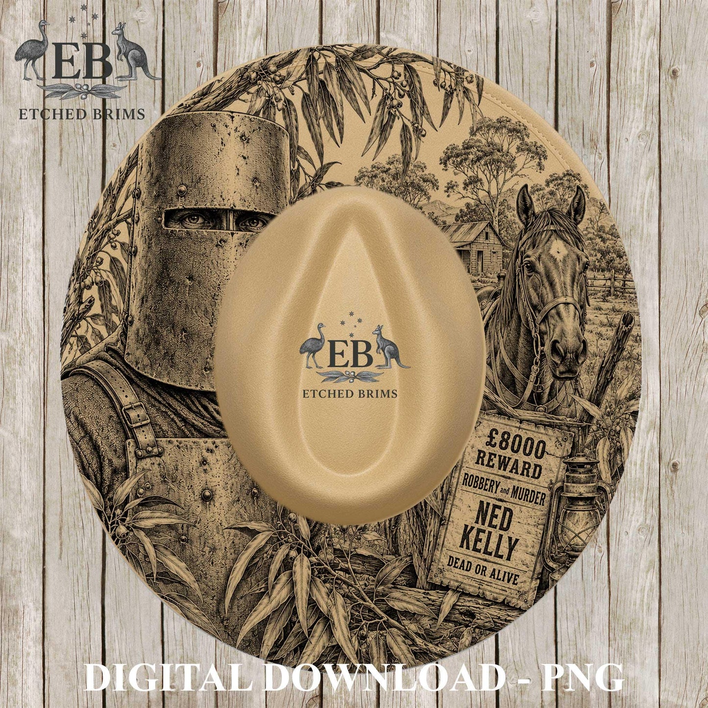 Ned Kelly Australian Bushranger, Hat Burning Design, Laser Engraving Template, Printable Stencil, EB1282
