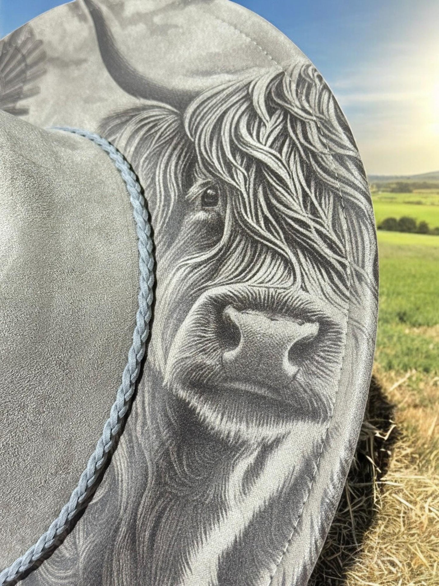 Highland Cow Laser Engraved Hat – Rustic Western Brim with Sunflowers & Windmill | Country Rodeo Cowboy Cowgirl Fedora