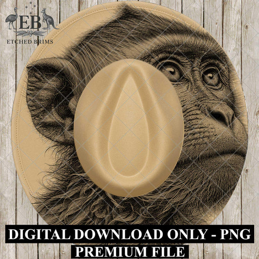 Wild Monkey, Hat Burning Design, Wide Brim Hat Template, Pyrography Hat Design, Laser Hat Burning Design, EB849