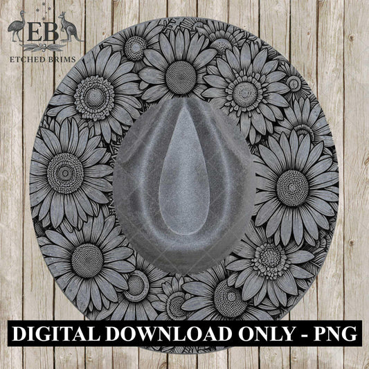 Daisy Daisies Flowers 1, Hat Burning Design, Digital Download PDF & PDF Hand Burning, Wide Brim Hat, Printable Hat Template, EB612