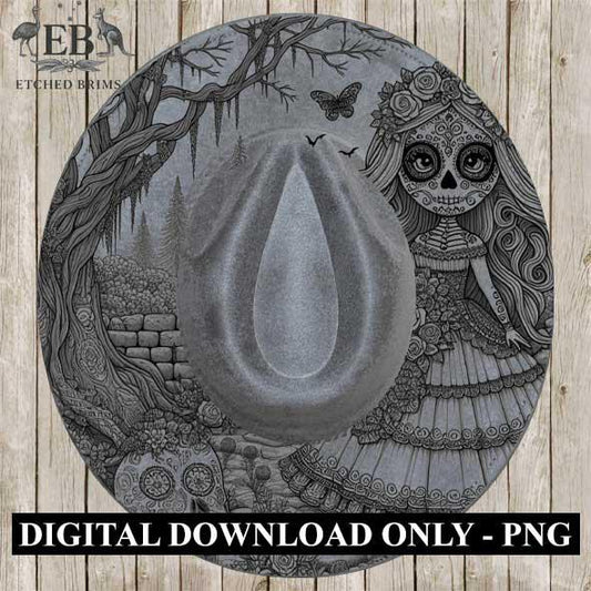 Sugar Skull 3 Hat Engraving Design, Laser Brim Template, Day of the Dead, Western Hat File, Cowgirl Brim Design, Day of the Dead Design EB64