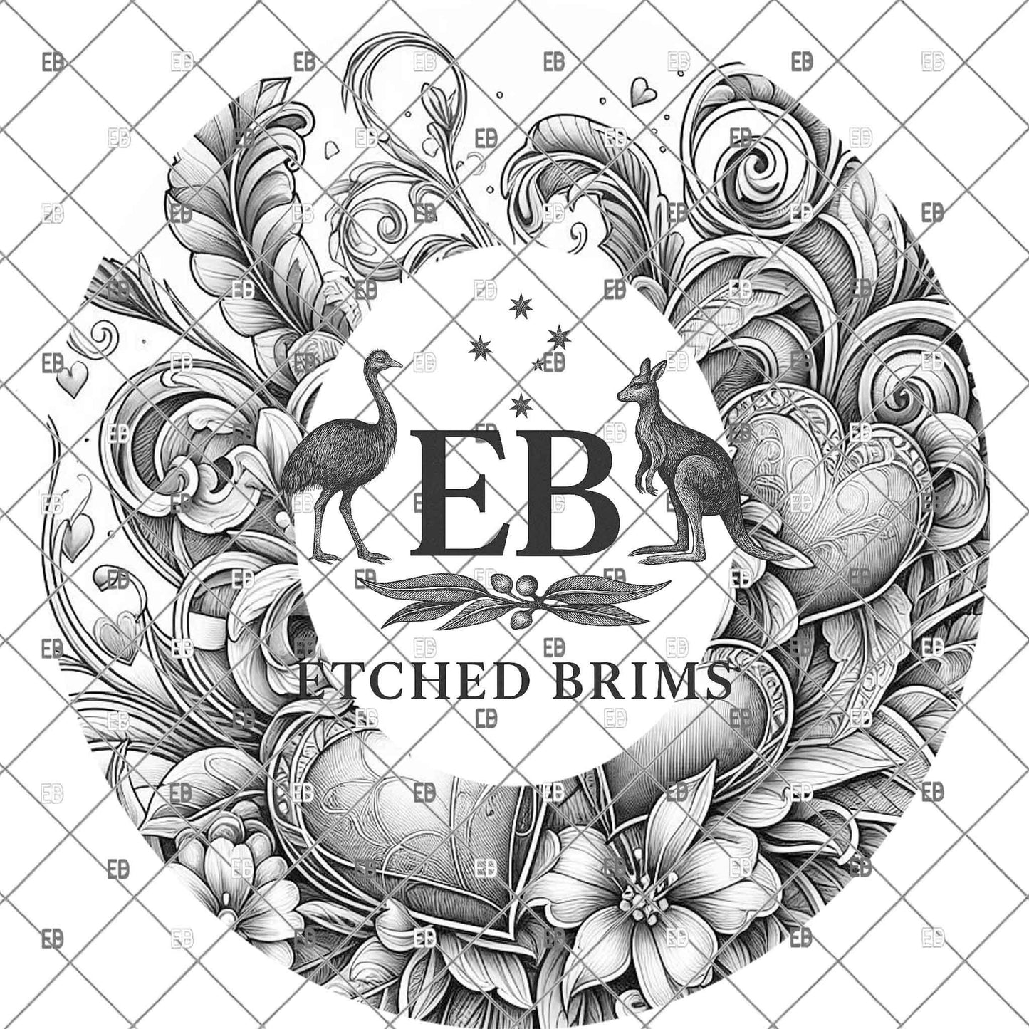Hearts & Flowers Valentine, Hat Engraving Design, Digital Download PNG, Wide Brim Hat Template, EB1125