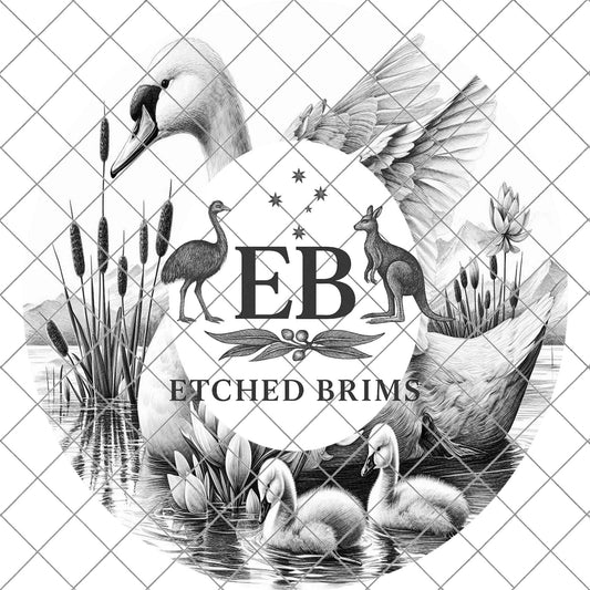 Swan and Cygnets, Laser Engraving, Hat Burning Design, Wide Brim Hat Template, Hat Burning PNG Pattern, Hat Burning Stencil, EB781