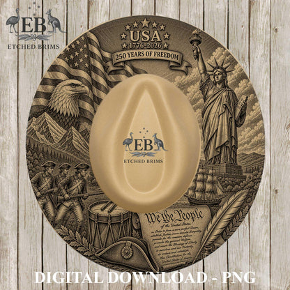 USA 250 Years Semiquincentennial Hat Burning Design, Patriotic Revolutionary War Design, Eagle, Statue Liberty, Hat Brim Template, EB1253