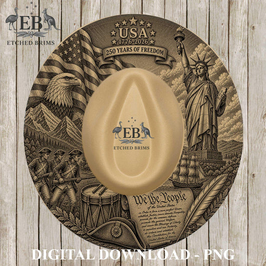 USA 250 Years Semiquincentennial Hat Burning Design, Patriotic Revolutionary War Design, Eagle, Statue Liberty, Hat Brim Template, EB1253