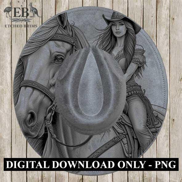 Cowgirl & Horse 5 Hat Engraving, Western Brim PNG Template, Digital Laser Design Wide Brim Faux Suede Hat, Boho,Laser Hat Burning File EB129