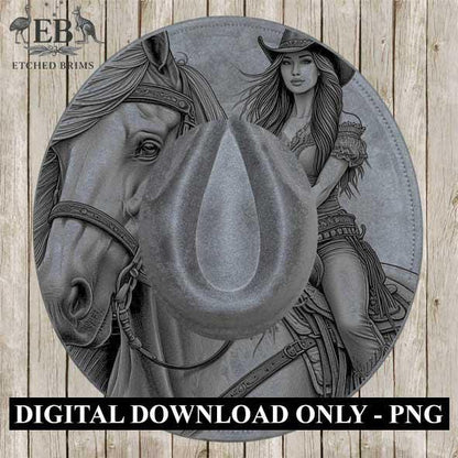 Cowgirl & Horse 5 Hat Engraving, Western Brim PNG Template, Digital Laser Design Wide Brim Faux Suede Hat, Boho,Laser Hat Burning File EB129
