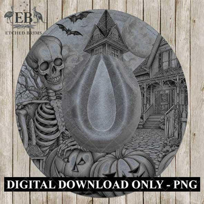 Halloween Hat Template, Skeleton Hat Burning Design, Spooky Season, PNG, Hat Burning Stencil, Hat Burning Design, Engraving Pattern, EB471
