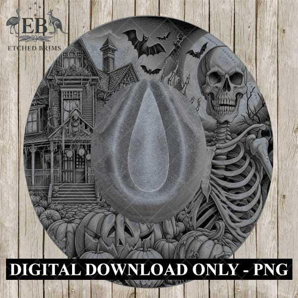 Halloween Hat Template, Skeleton Hat Burning Design, Spooky Season, PNG, Hat Burning Stencil, Hat Burning Design, Engraving Pattern, EB472
