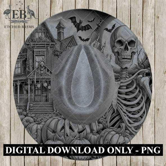 Halloween Hat Template, Skeleton Hat Burning Design, Spooky Season, PNG, Hat Burning Stencil, Hat Burning Design, Engraving Pattern, EB472