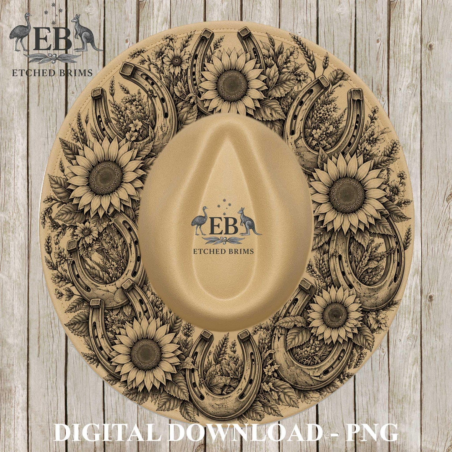 Horseshoes Hat Burning Design, Western Floral Laser Burning Template, Hat Engraving File EB1242