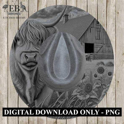 Highland Cow 5, Laser Hat Burning Design, Digital Download PNG, Hat Burning Template, Hat Laser Engraving Design, Wide Brim Hat File, EB236
