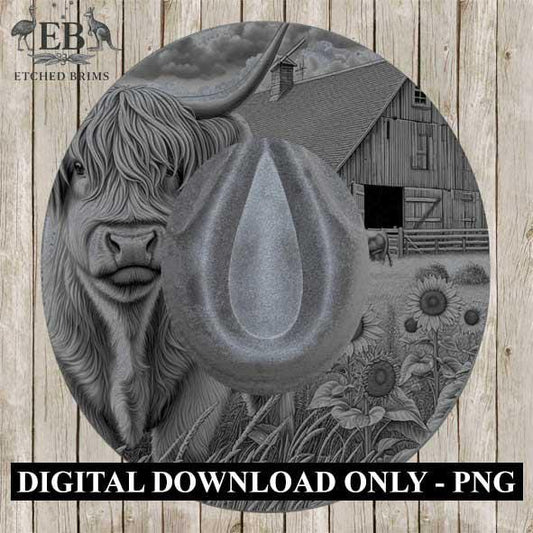 Highland Cow 5, Laser Hat Burning Design, Digital Download PNG, Hat Burning Template, Hat Laser Engraving Design, Wide Brim Hat File, EB236