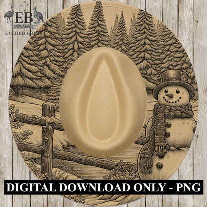 Christmas Snowman Hat Burning Design, Winter Laser Engraving Template for Wide Brim Fedora, EB696
