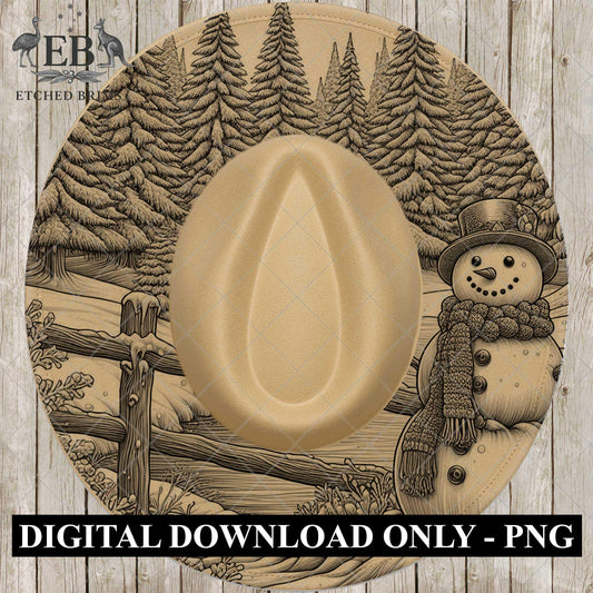 Christmas Snowman Hat Burning Design, Winter Laser Engraving Template for Wide Brim Fedora, EB696