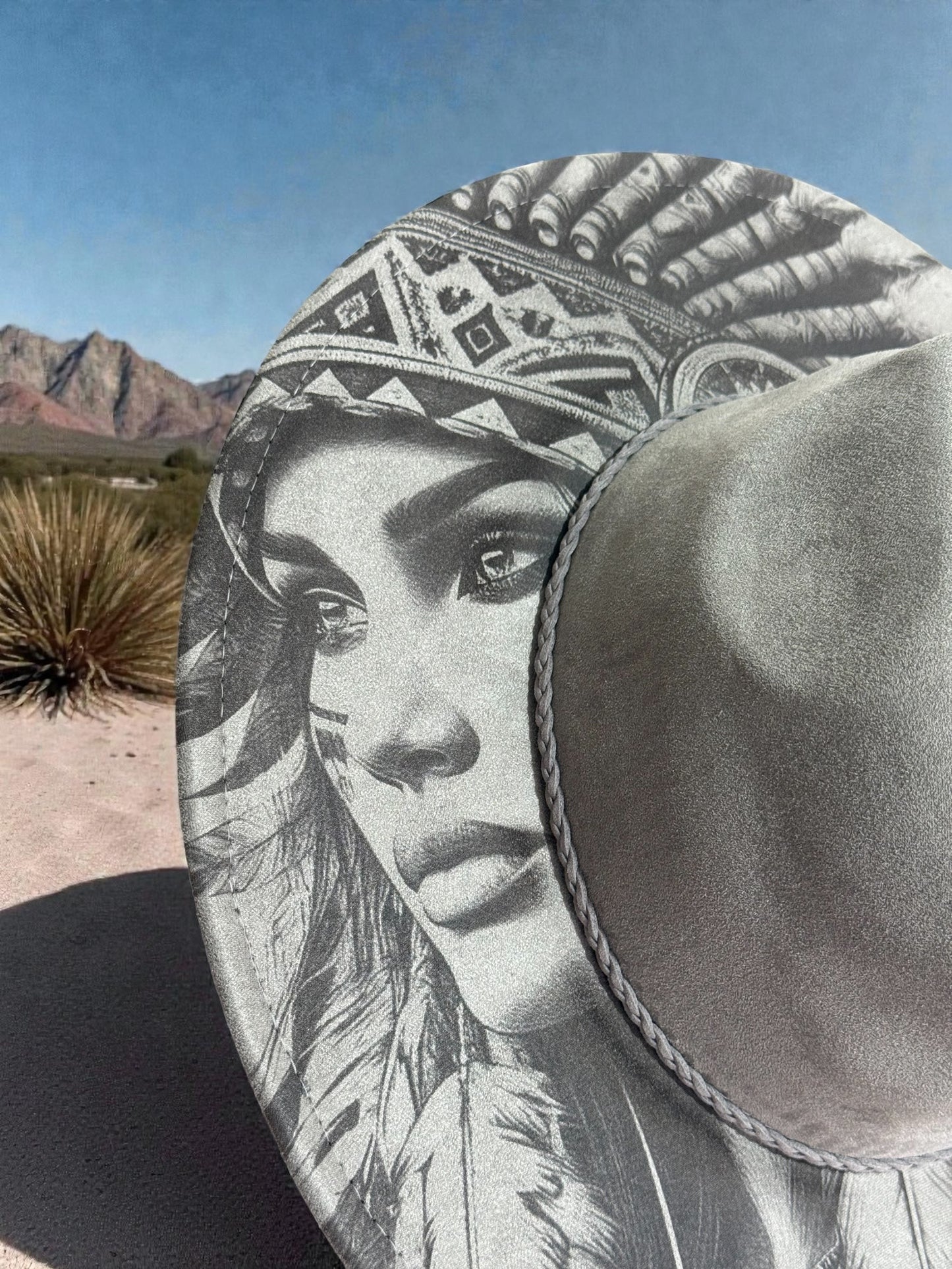 Desert Warrior Queen – Laser Engraved Native Indian Woman & Eagle Hat, Wide Brim Hat, Vegan Suede Fedora Hat, Laser Engraved, Burned Fedora