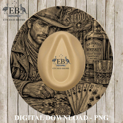 Western Cowboy Whiskey Cards Hat Burning Template, Wide Brim Laser Hat Engraving Design, Printable Stencil, EB1376