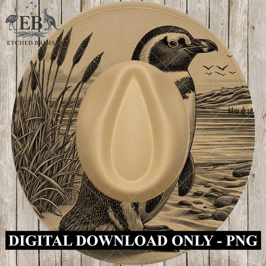 Penguin 8, Hat Burning Design for Wide Brim Hats. PNG for Laser Engraving and PDF Burning Stencil for Hand Burning, EB749