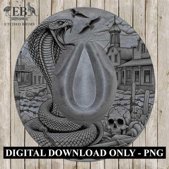 Snake Skull Western 4, Western Brim PNG Template, Digital Laser Burn Design for Wide Brim Faux Suede Hats, Laser Hat Burning File EB208