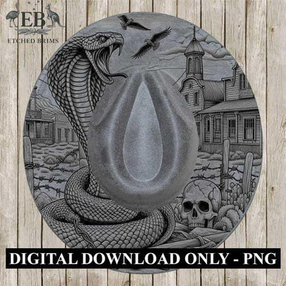Snake Skull Western 4, Western Brim PNG Template, Digital Laser Burn Design for Wide Brim Faux Suede Hats, Laser Hat Burning File EB208