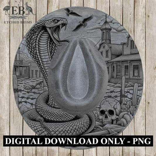 Snake Skull Western 4, Western Brim PNG Template, Digital Laser Burn Design for Wide Brim Faux Suede Hats, Laser Hat Burning File EB208