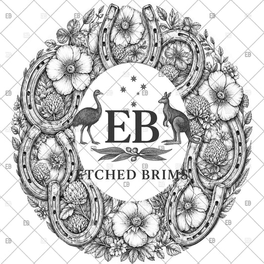 Horseshoes Hat Engraving File, Western Floral Laser Burning Template, Rustic Horse Design, EB1241