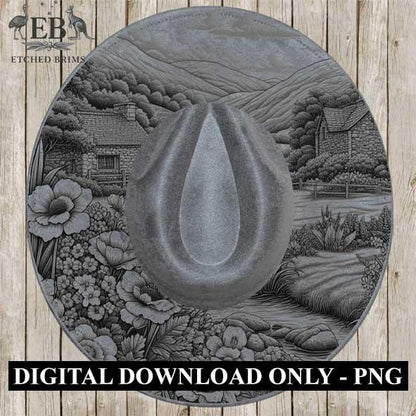 Cottage 8 Laser Hat Burning Design, Digital Download PNG, Hat Burning Template, Hat Laser Engraving Design, Wide Brim Hat Laser File, EB26