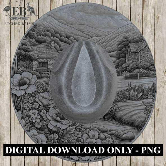 Cottage 8 Laser Hat Burning Design, Digital Download PNG, Hat Burning Template, Hat Laser Engraving Design, Wide Brim Hat Laser File, EB26