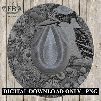 Hat Burning Design, Australian Kookaburra Bird, Australian Native Flowers, Hat Burning Template, Hat Burning Stencil, PDF & PNG File, EB436