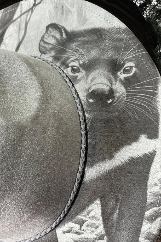 Devil In the Dust – Laser Engraved Tasmanian Devil Brim Hat, Wide Brim Hat, Vegan Suede Fedora Hat, Laser Engraved, Burned Fedora