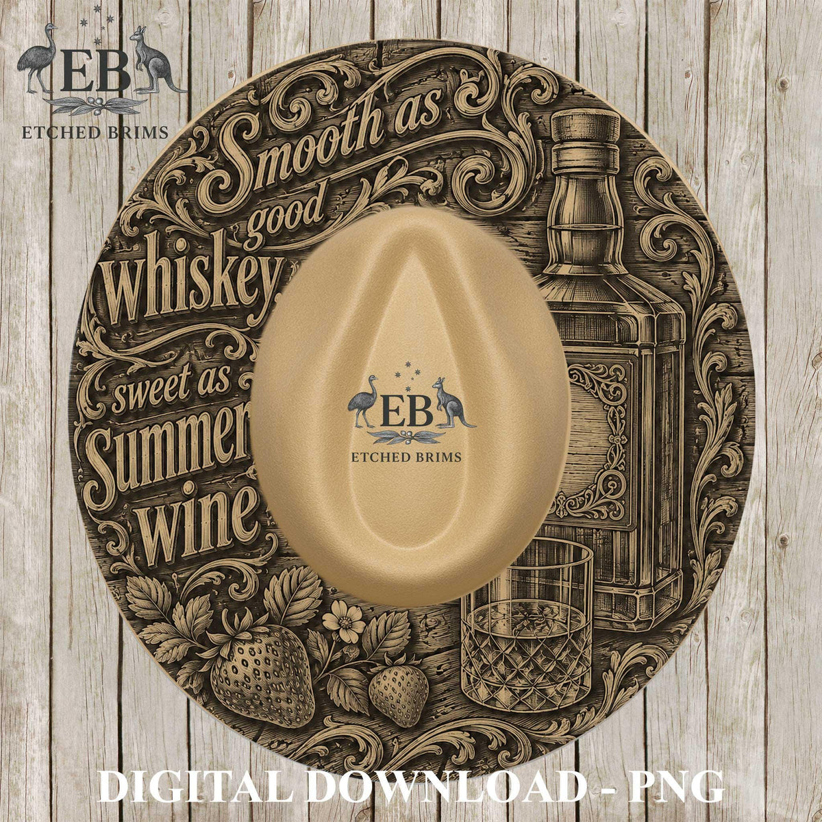 Smooth Whiskey Summer Wine, Hat Burning Template, Wide Brim Laser Hat Engraving Design, Printable Stencil, EB1373
