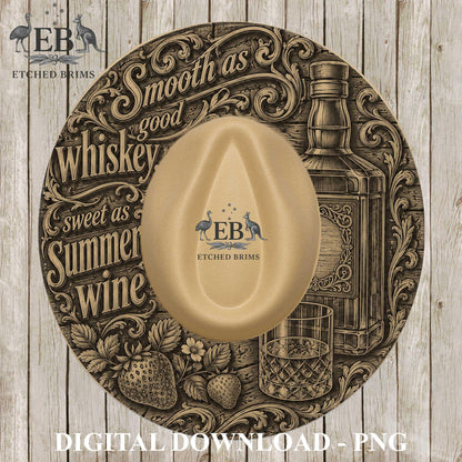 Smooth Whiskey Summer Wine, Hat Burning Template, Wide Brim Laser Hat Engraving Design, Printable Stencil, EB1373