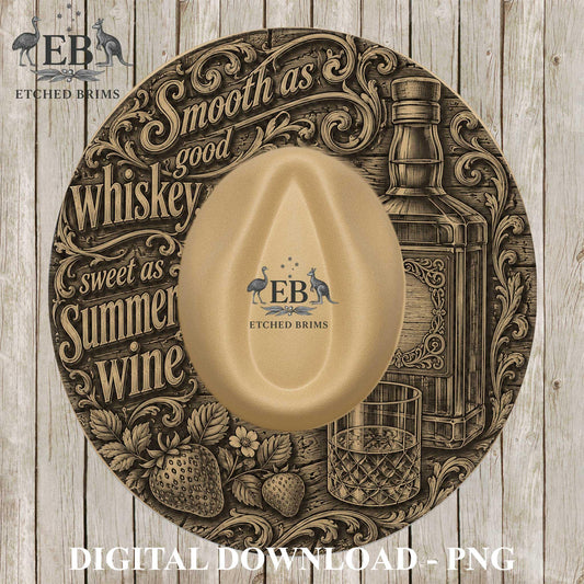 Smooth Whiskey Summer Wine, Hat Burning Template, Wide Brim Laser Hat Engraving Design, Printable Stencil, EB1373