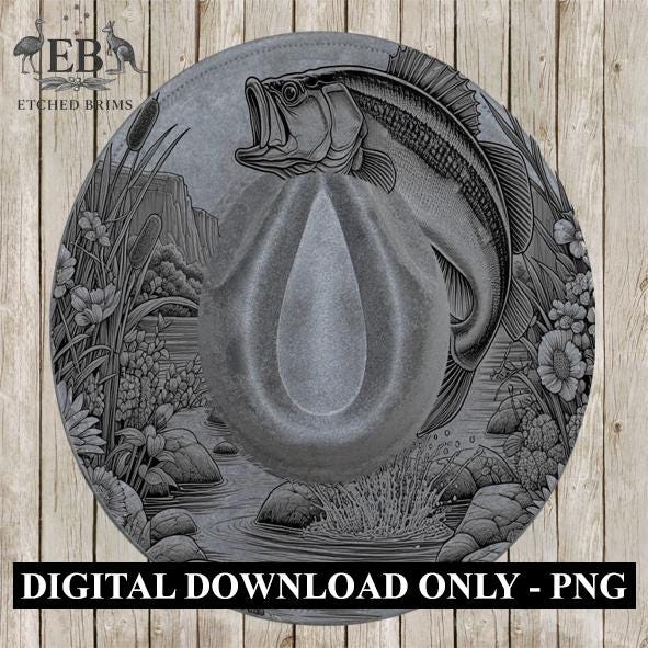Hat Burning Design, Bass Fish 6, Fishing Digital File, PNG, Hat Burning Template, Cowboy Hat, Laser Engraving, Wide Brim Hat Design EB399
