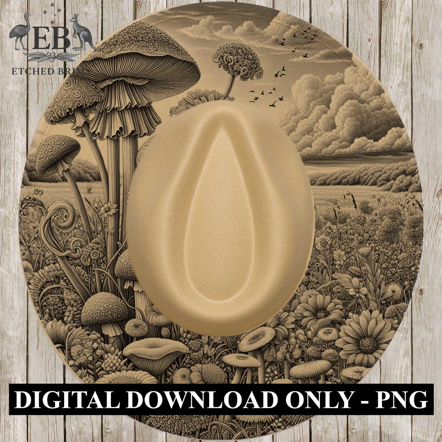 Mushrooms & Wildflowers, Hat Burning Design, Digital Download PNG, Laser Engraving File, EB1020