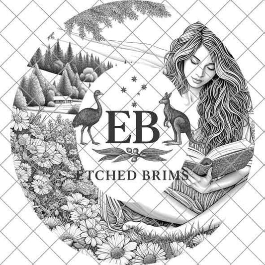 Woman Reading 1, Flowers, Hat Engraving Template, Digital Laser Burn Design, Wide Brim Faux Suede Hats, BOHO, Laser Hat Burning File EB330