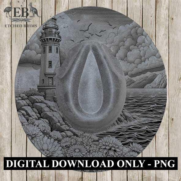 Lighthouse Ocean Flowers 2, Laser Hat Burning Design, Digital Download PNG, Hat Burning Template, Hat Laser Engraving Design, Hat File EB188