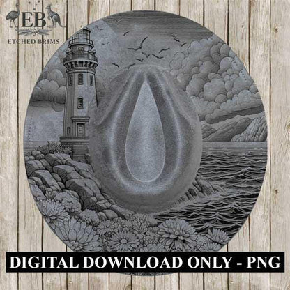 Lighthouse Ocean Flowers 2, Laser Hat Burning Design, Digital Download PNG, Hat Burning Template, Hat Laser Engraving Design, Hat File EB188