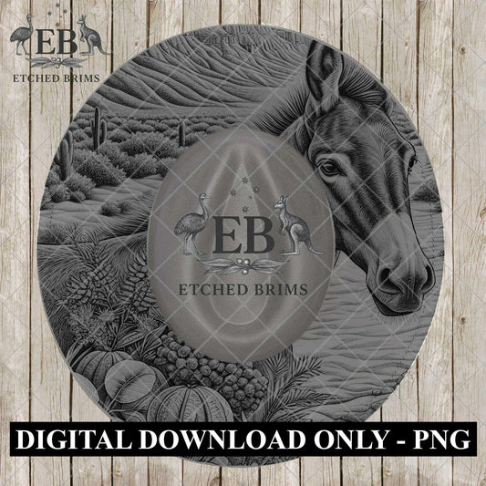 Western Mule Hat Burning Design | Desert Cactus Brim Template| Cowboy Hat Laser Design, EB1196