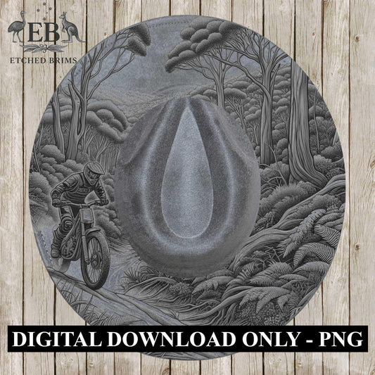 Dirt Bike Rider in the Bush 7, Hat Burning Design, Digital Download PDF & PDF Hand Burning, Wide Brim Hat, Printable Hat Stencil, EB618