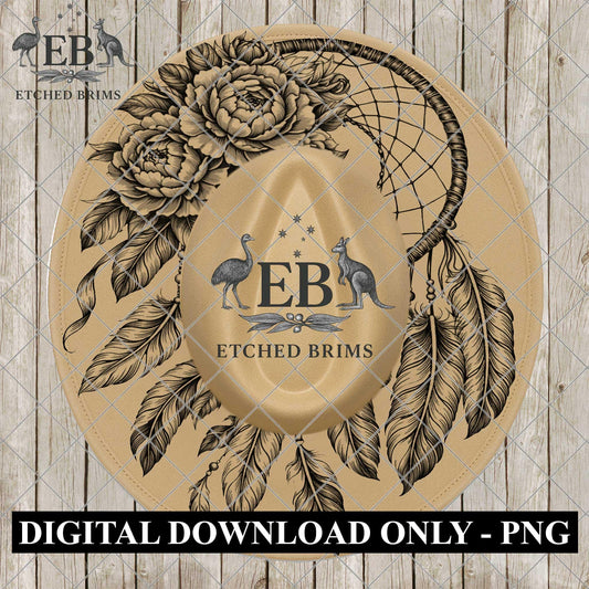 Dreamcatcher, Boho Roses Laser engraved hat design digital download for western & festival style hat projects. EB1145