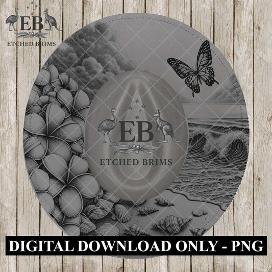 Tropical Frangipani Butterfly Hat Template, Coastal Cowgirl Hat Engraving File, Wide Brim Laser Burn Design, Western Hat Pattern, EB1192