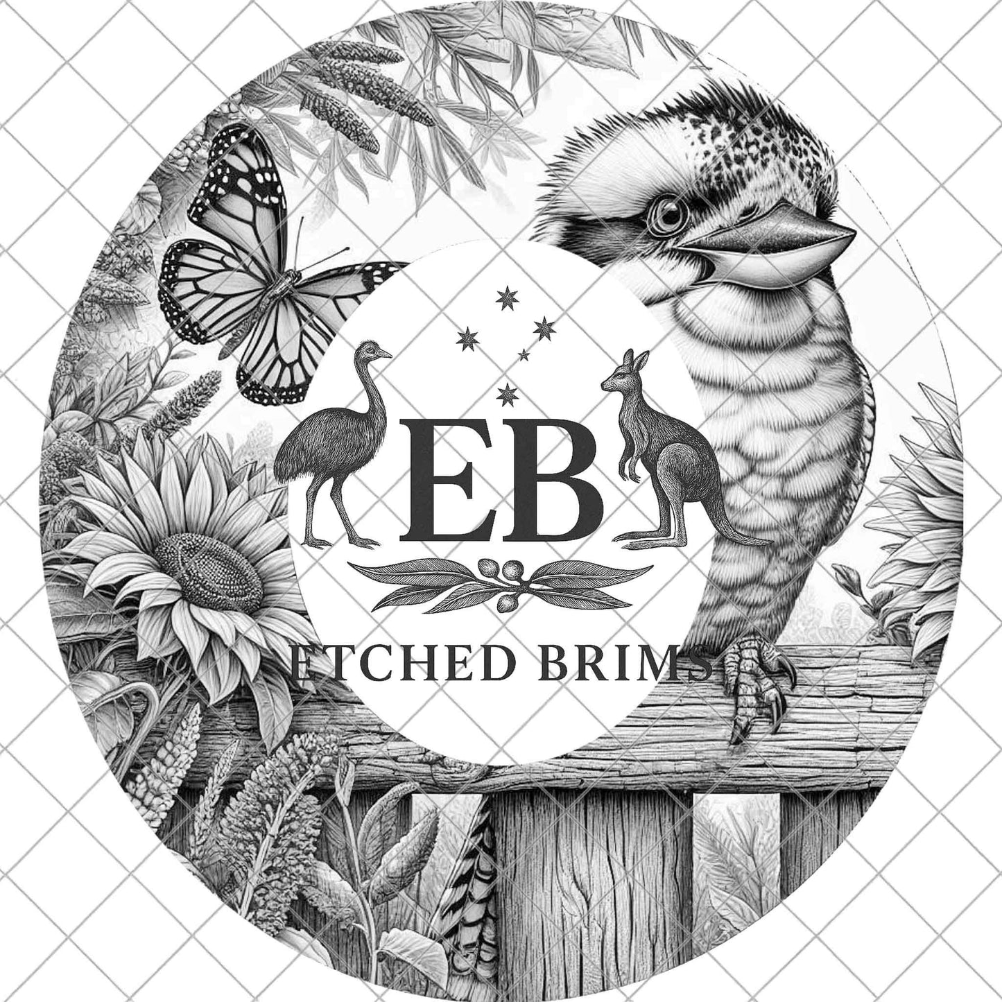 Australian Kookaburra Hat Engraving, Sunflowers, Lavender, Wide Brim Laser Hat Design, PDF & PNG, EB1099