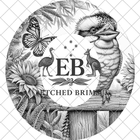 Australian Kookaburra Hat Engraving, Sunflowers, Lavender, Wide Brim Laser Hat Design, PDF & PNG, EB1099