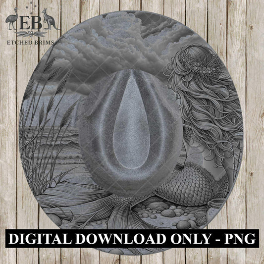 Mermaid on the Beach 8, Hat Burning Design, Digital Download PNG, Hat Burning Template, Laser Engraving Design, Wide Brim Hat File, EB655